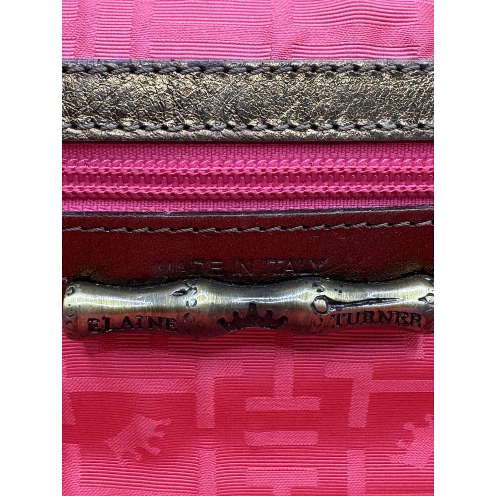 Vtg Rare Elaine Turner Straw Envelope Clutch Splatter Print Leather Trim Italy - Picture 7 of 11